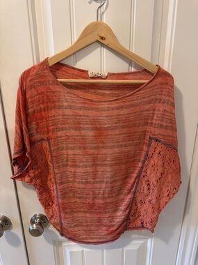 Scrapbook Coral Heathered Knit Tunic with Crochet Side Panels